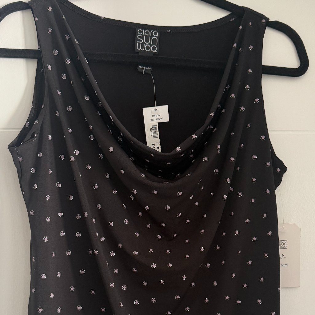 Clara Sun Woo - Cowl Neck Black Tank Top: Small: Nwt